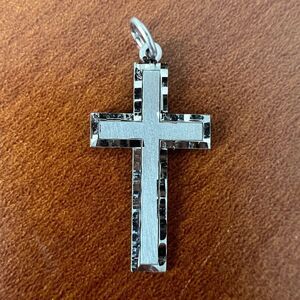10k White Gold Diamond Cut Cross Pendant - New